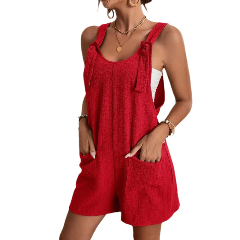 Gluschwein - Stilvolle, lässige, kurze Jumpsuits für Damen mit U-Ausschnitt ROT