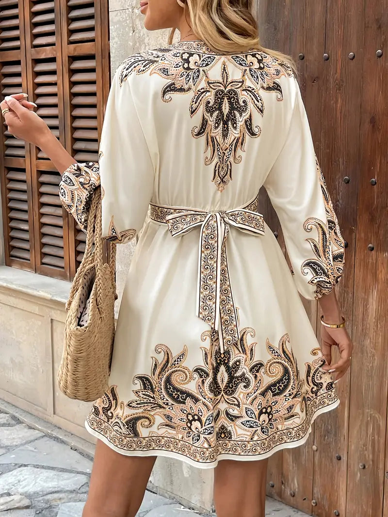 Gwenda – Vestido corte A con escote en V y estampado paisley