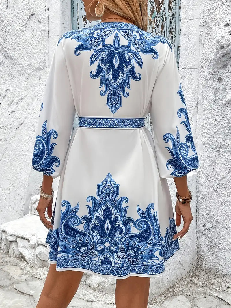 Gwenda – Vestido corte A con escote en V y estampado paisley