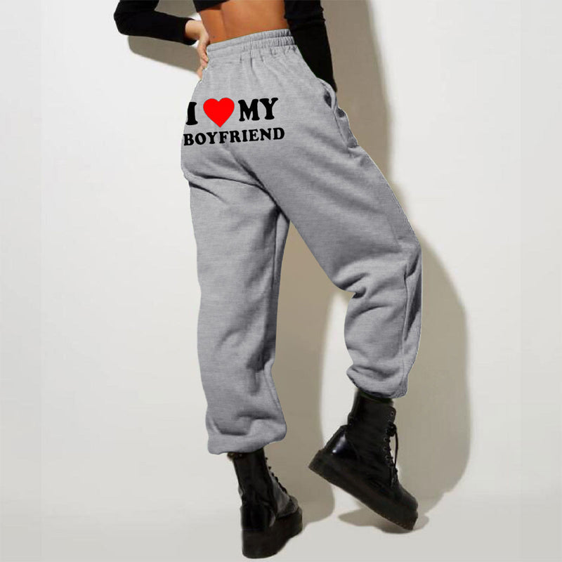 Gluschwein - I LOVE MY BOYFRIEND Bedruckte Freizeit-Jogginghose Greu