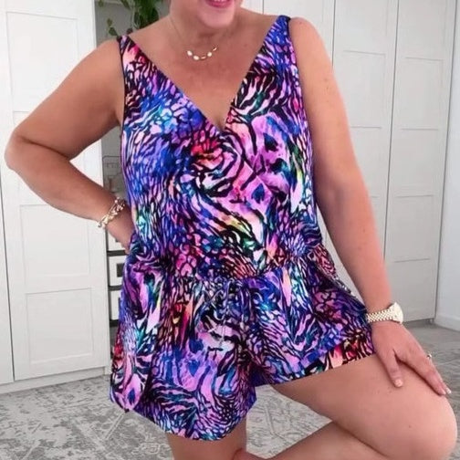 Solaya - Robe de bain imprimée à col en V | Fluide, flatteuse et résistante au soleil