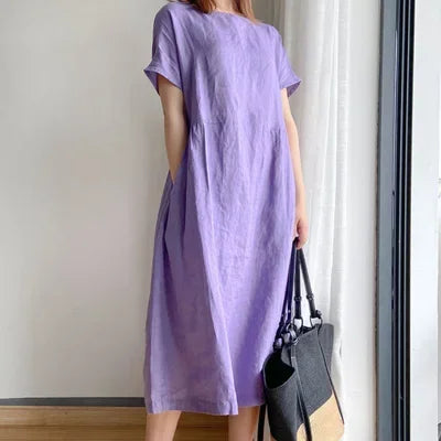 Gluschwein - Stella - Bequemes Leinen Baumwollkleid Lila