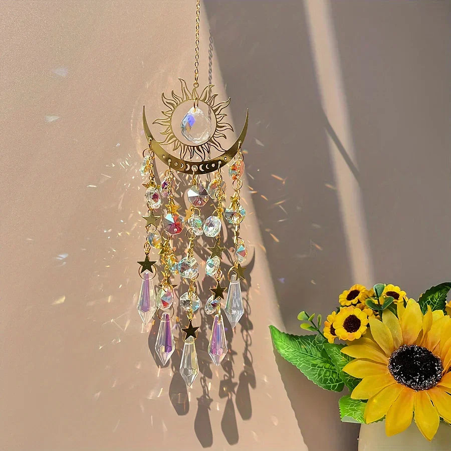 Glowcraft – Adornos de luz de cristal colgantes de sol y luna