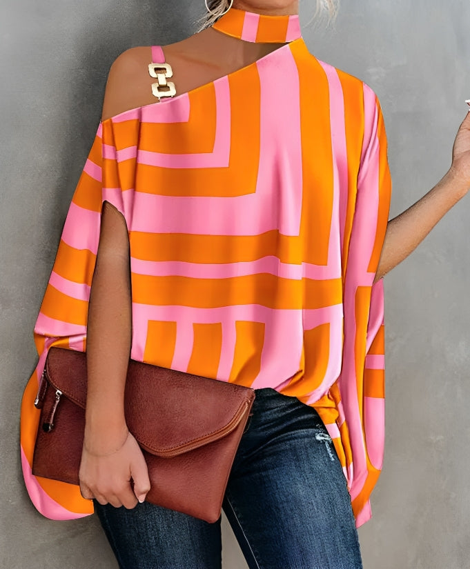 Gluschwein - Felora - Bunte kurzärmelige Bluse Orange-rosa gestreift
