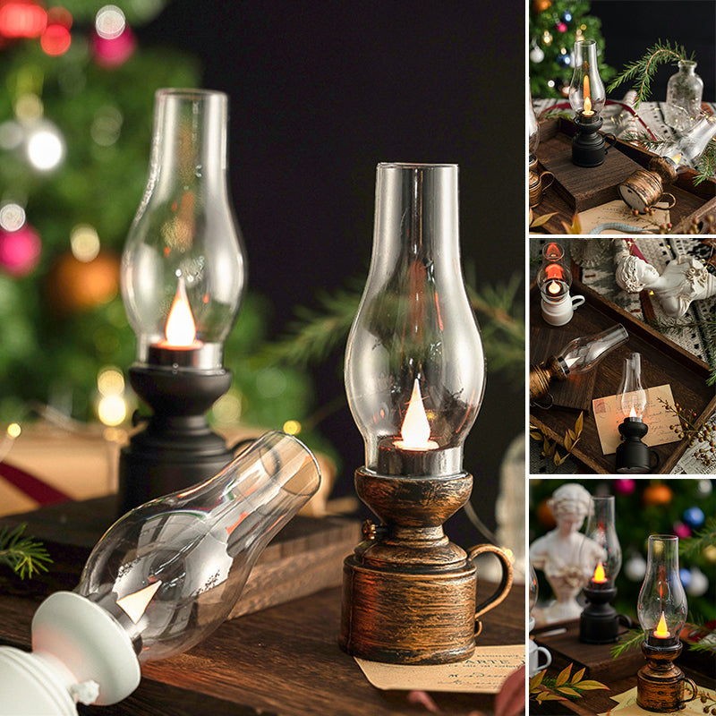 Décoration de Noël de style rétro avec lampe à pétrole électronique lumineuse