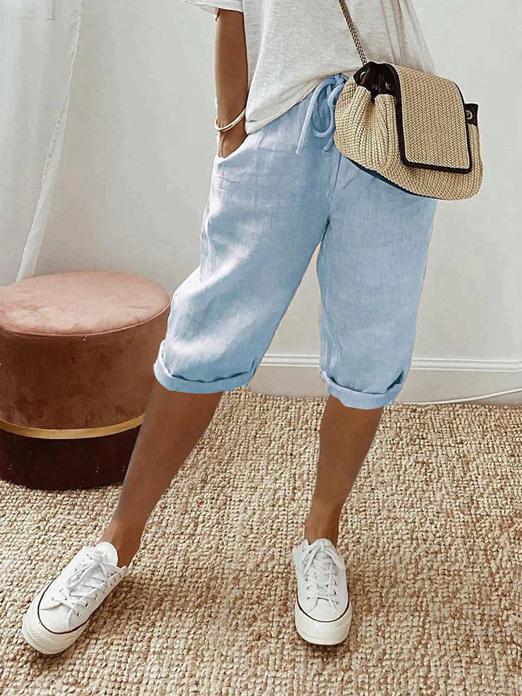 Gluschwein - Rosa - Baumwoll-Leinen Shorts für Frauen Blau