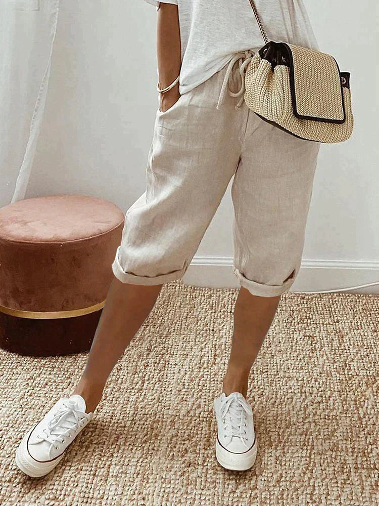 Gluschwein - Rosa - Baumwoll-Leinen Shorts für Frauen Beige