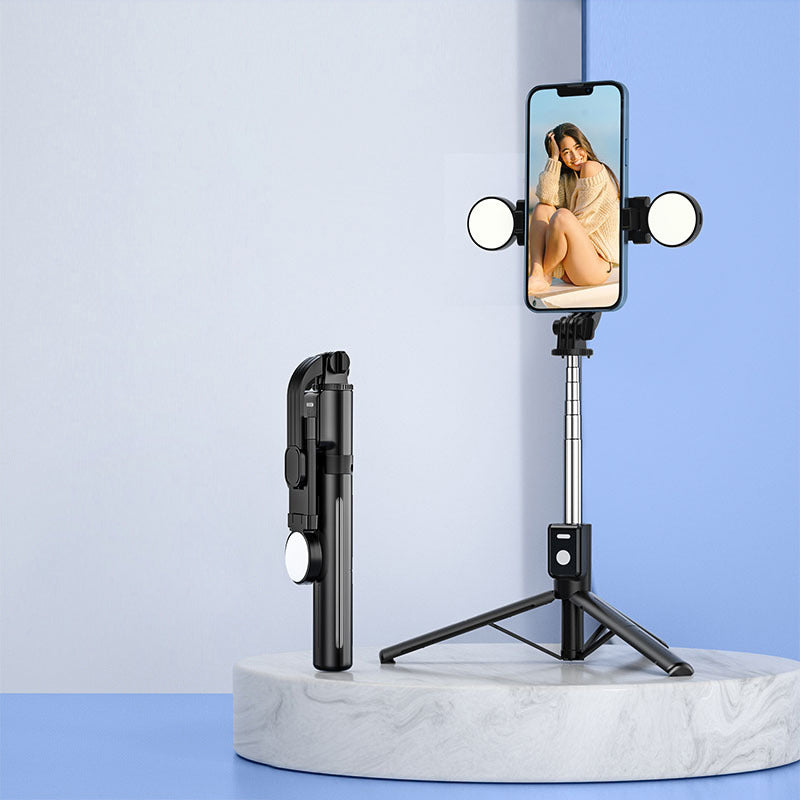 Gluschwein - Neuer Stativständer 6 in 1 Bluetooth Selfie Stick Schwarz Mit zwei Lichtern