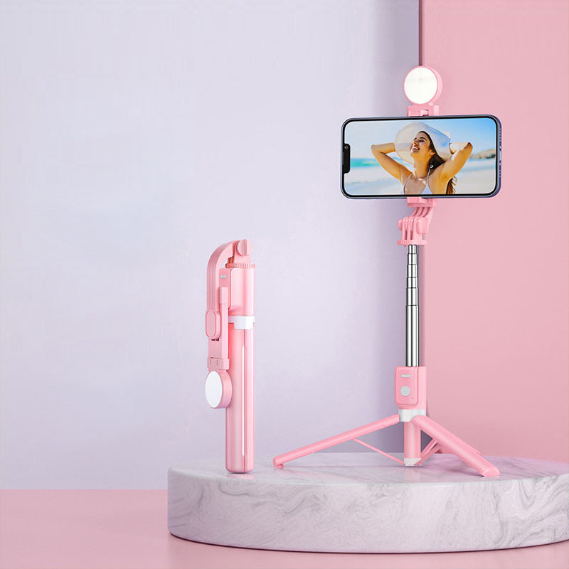 Gluschwein - Neuer Stativständer 6 in 1 Bluetooth Selfie Stick Rosa Mit einem Licht