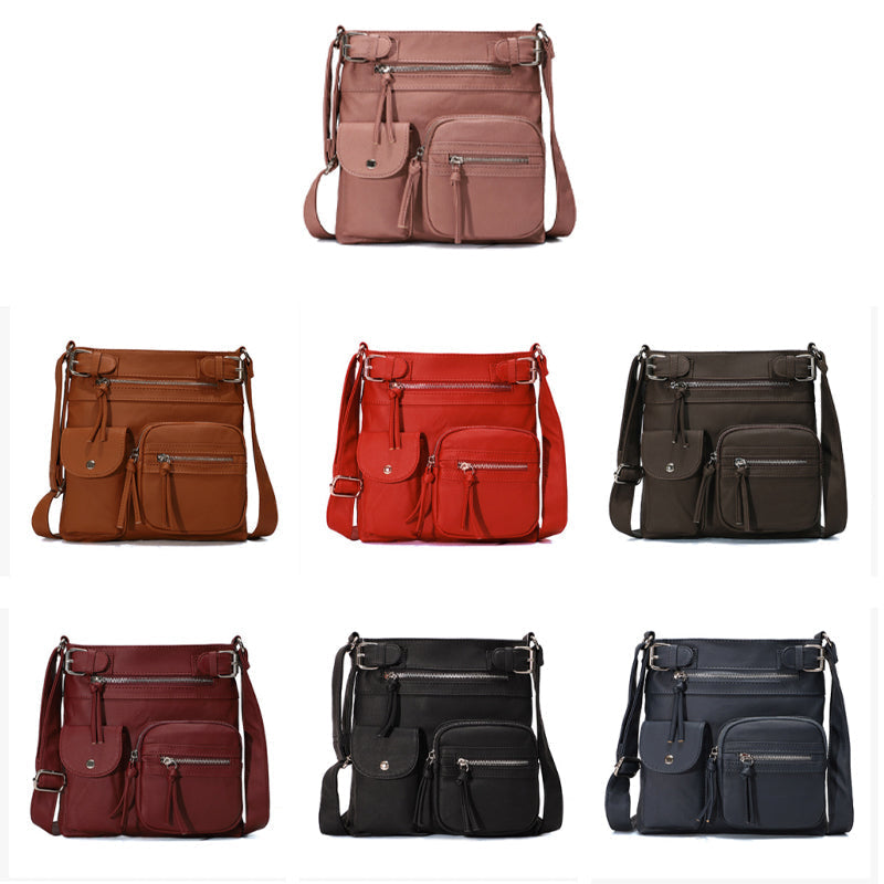Gluschwein - Schultertasche aus weichem Leder mit mehreren Taschen