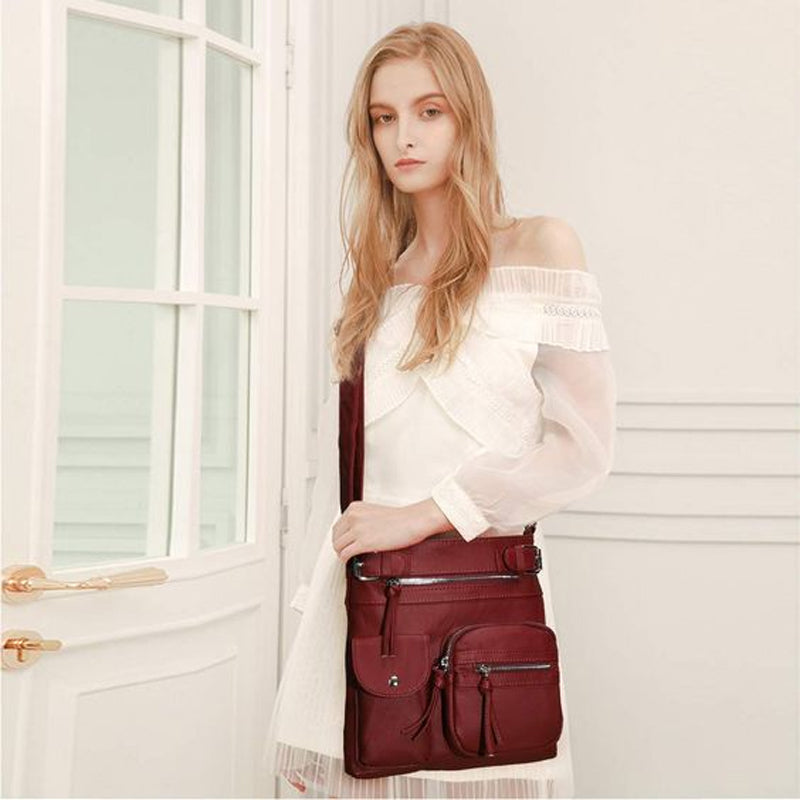 Gluschwein - Schultertasche aus weichem Leder mit mehreren Taschen