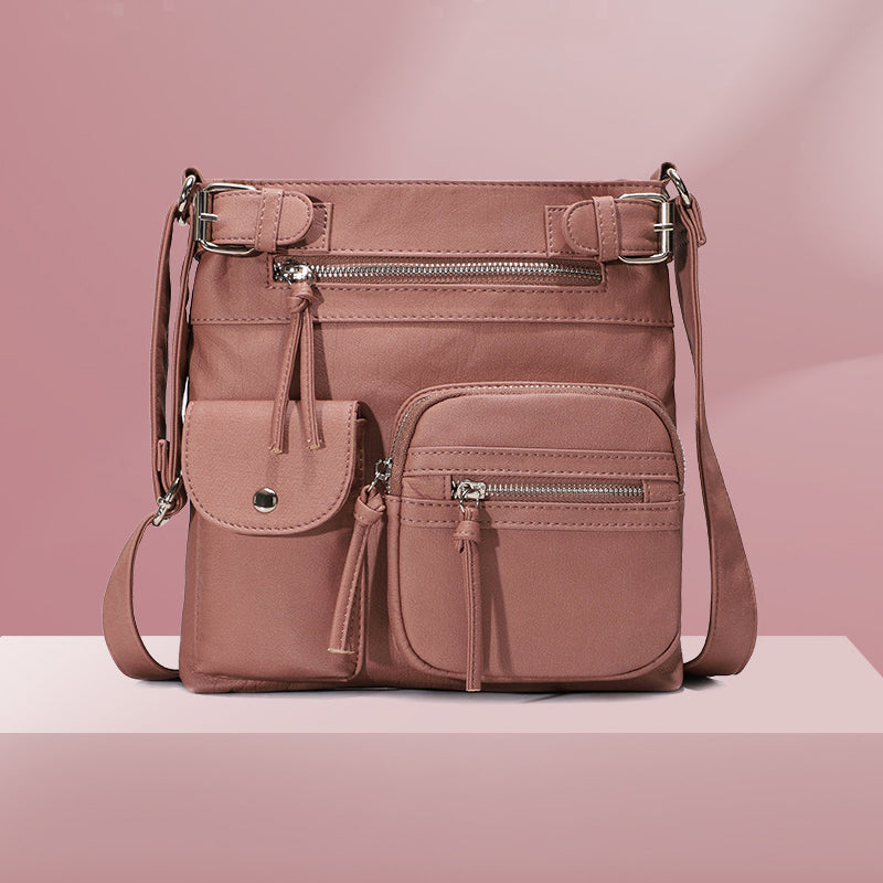 Gluschwein - Schultertasche aus weichem Leder mit mehreren Taschen