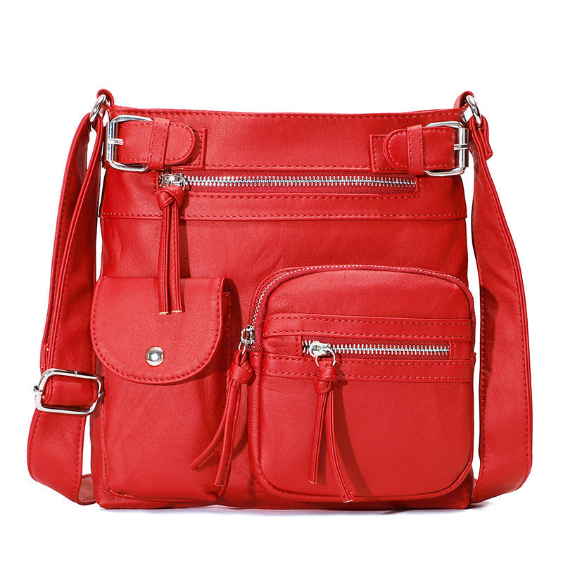 Gluschwein - Schultertasche aus weichem Leder mit mehreren Taschen Rot