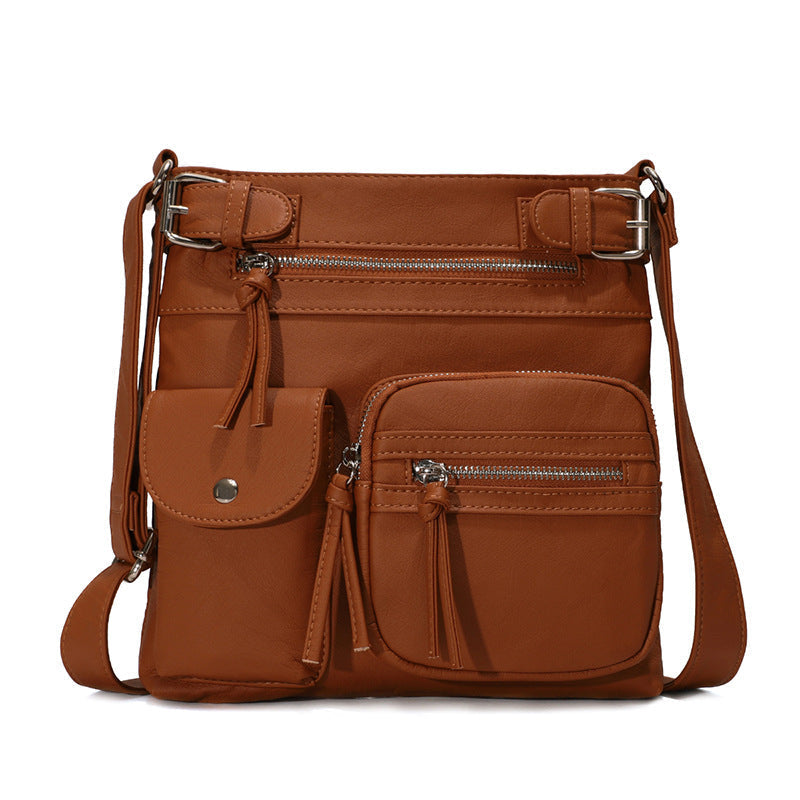 Gluschwein - Schultertasche aus weichem Leder mit mehreren Taschen Braun