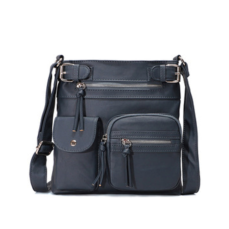 Gluschwein - Schultertasche aus weichem Leder mit mehreren Taschen Blau