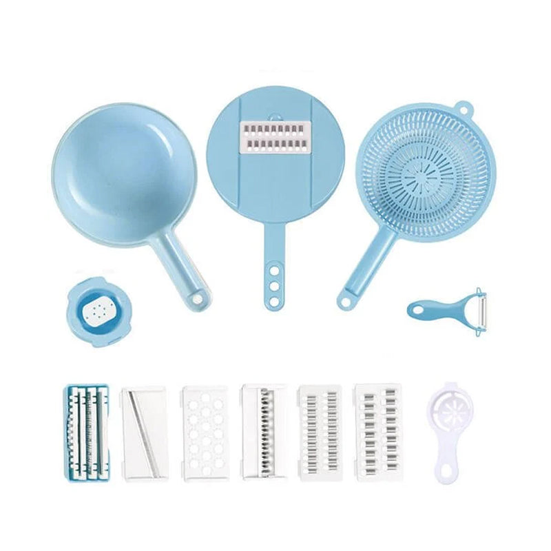 Gluschwein - Multifunktionaler Gemüseschneider 12-teiliges Set Blau