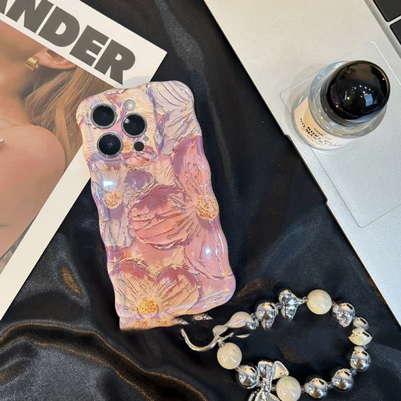 Gluschwein - iPhone Bunte Ölmalerei Exquisite Handyhülle Rosa Mit Perlen