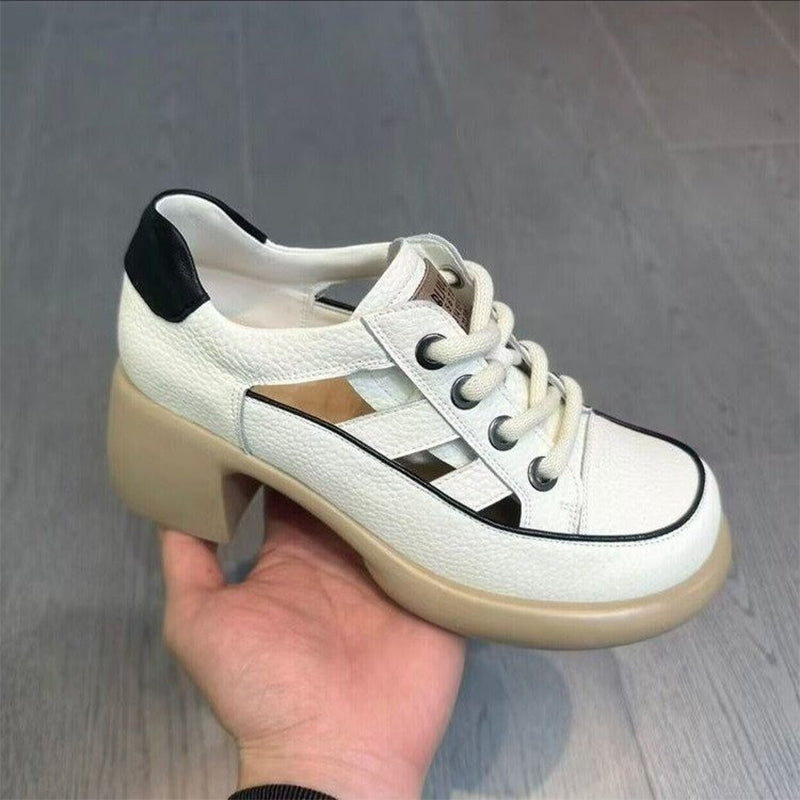 Gluschwein - Damen Sommer neue hohle hochhackige Sandalen Weiss