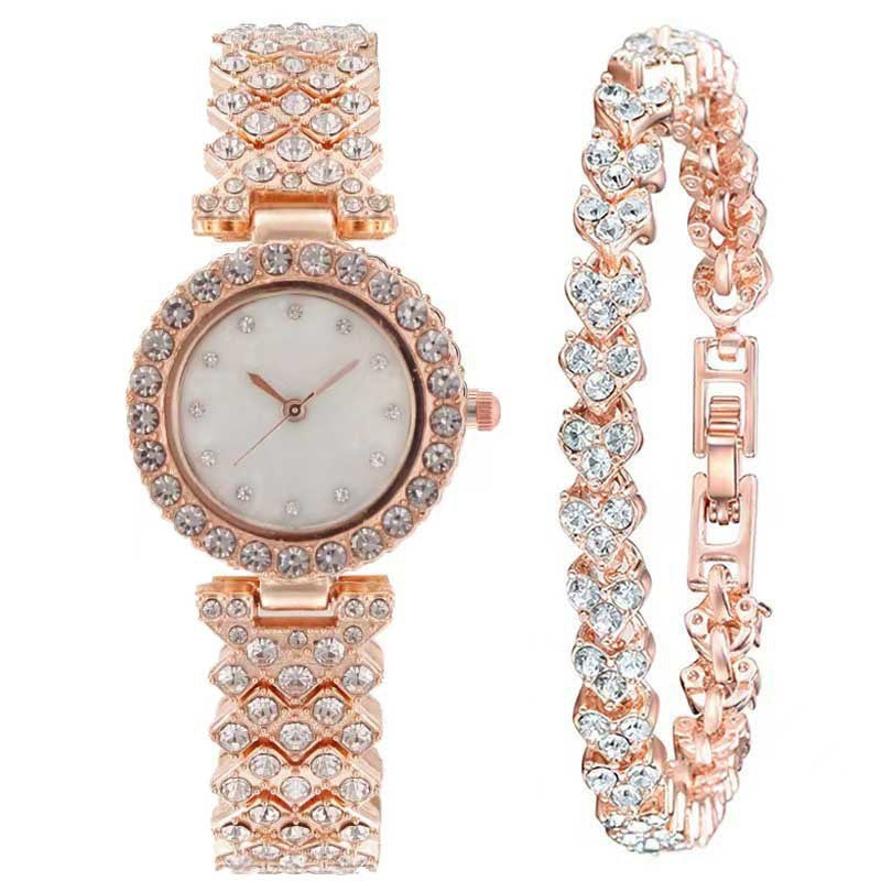 Gluschwein - Luxuriöses Strass-Uhrenset Roségold Uhr+Armband