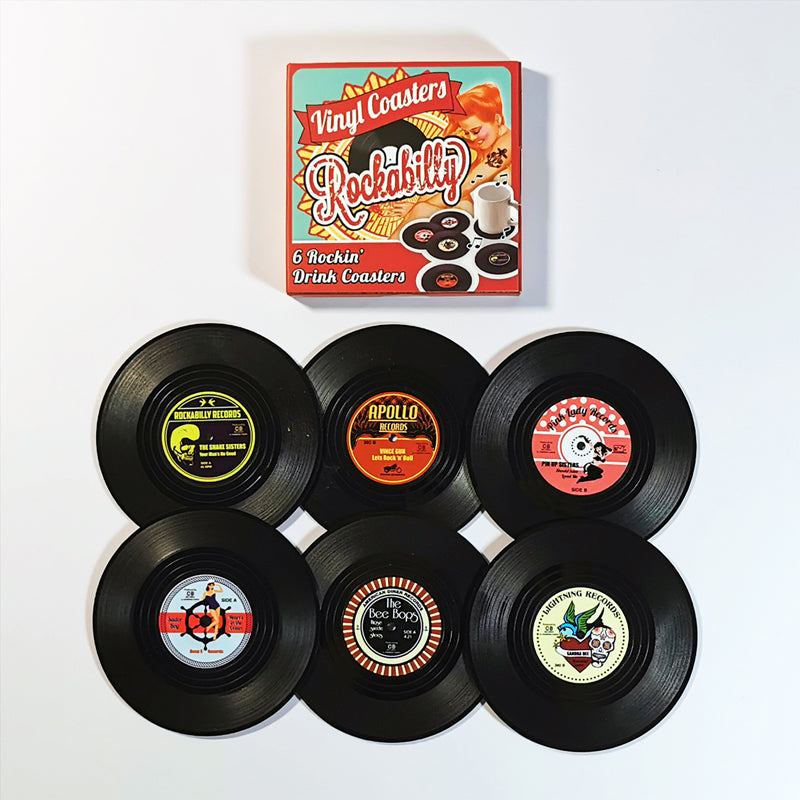 Gluschwein - Schallplatten-Untersetzer mit Vintage-Spielerhalter Rot (6 Stück)
