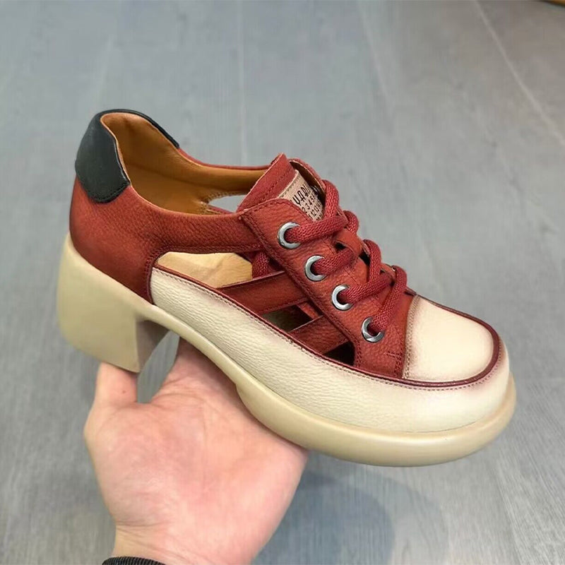 Gluschwein - Damen Sommer neue hohle hochhackige Sandalen Rotwein