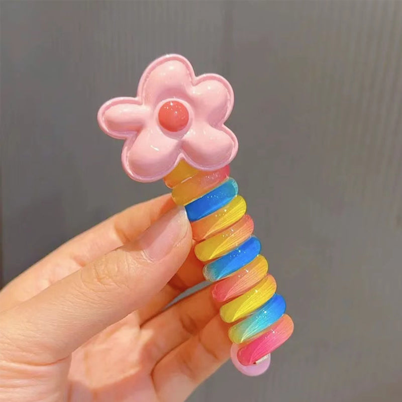 Gluschwein - Bunte Telefondraht-Haarbänder für Kinder ROSA BLUMEN-REGENBOGENKREIS
