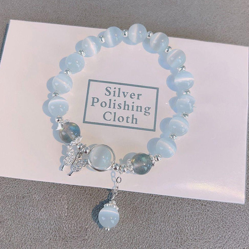 Gluschwein - Imitation Katzenauge Kristall Schmetterling Armband Blau Schmetterling