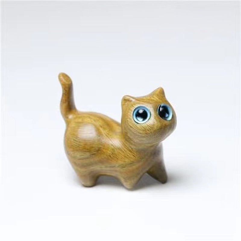 Gluschwein - Handgefertigte holzgeschnitzte Katze Neugierige Katze aus grünem Sandelholz