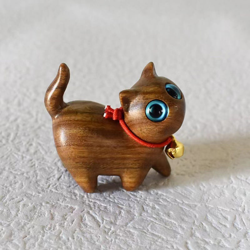 Gluschwein - Handgefertigte holzgeschnitzte Katze Neugierige Katze aus grünem Sandelholz(mit Glocke)