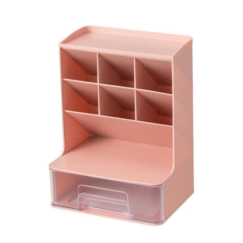 Gluschwein - Geneigter Stifthalter, Aufbewahrungsbox, Schreibwarenständer ROSA + TRANSPARENTE SCHUBLADE
