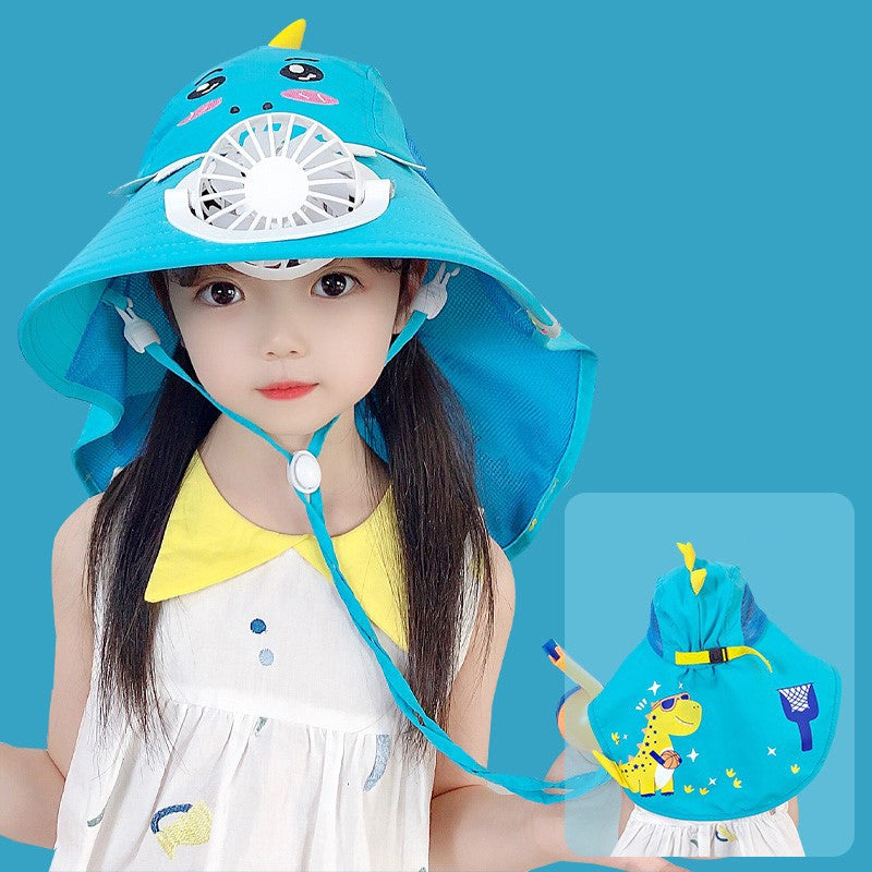 Gluschwein - Sonnenhut für Kinder mit Ventilator blaues Monster