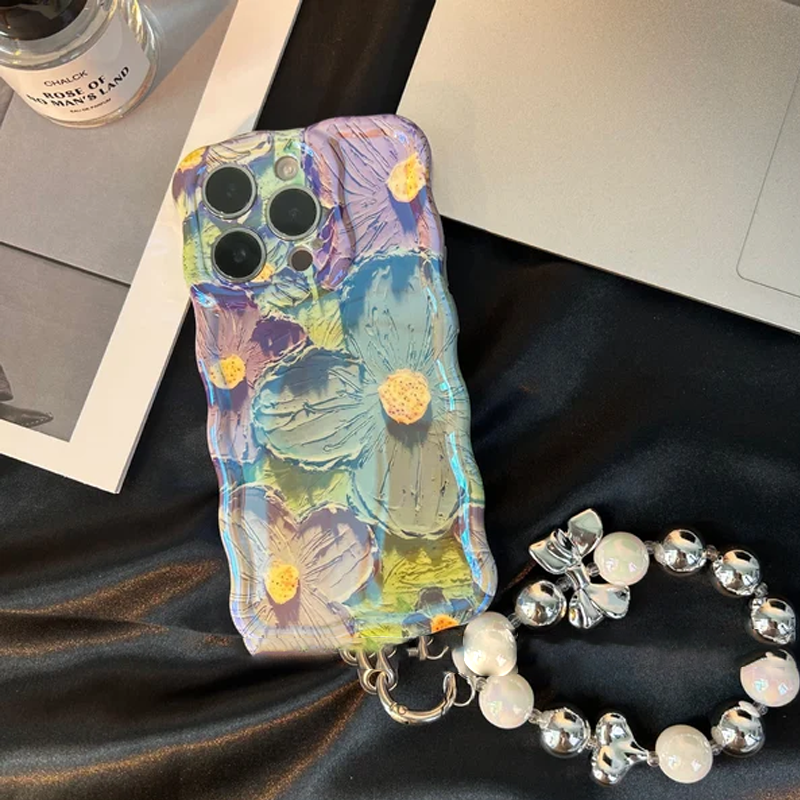 Gluschwein - iPhone Bunte Ölmalerei Exquisite Handyhülle Blau Mit Perlen