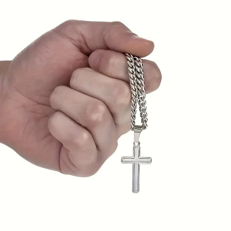 ✝️Fröhliches Neujahr! 50% auf alles 🎊⏰Herren-Halskette mit Edelstahl-Kreuz-Anhänger