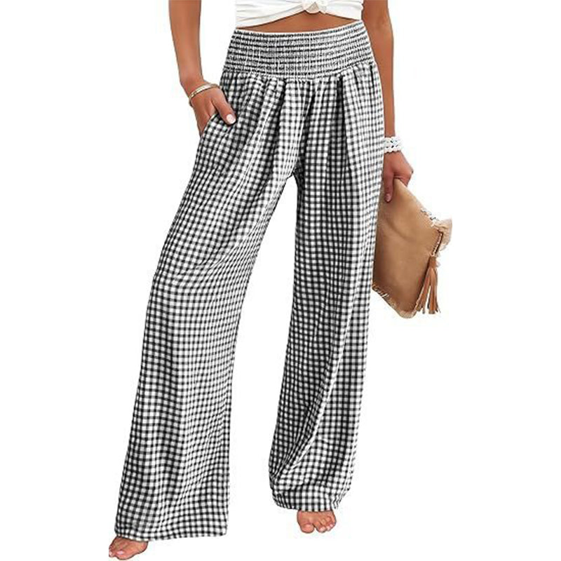 ⏳LETZTER TAG DES SALE – 50 % RABATT!🎁Gestreifte Gingham-Hose mit weitem Bein, hoher Taille und Taschen