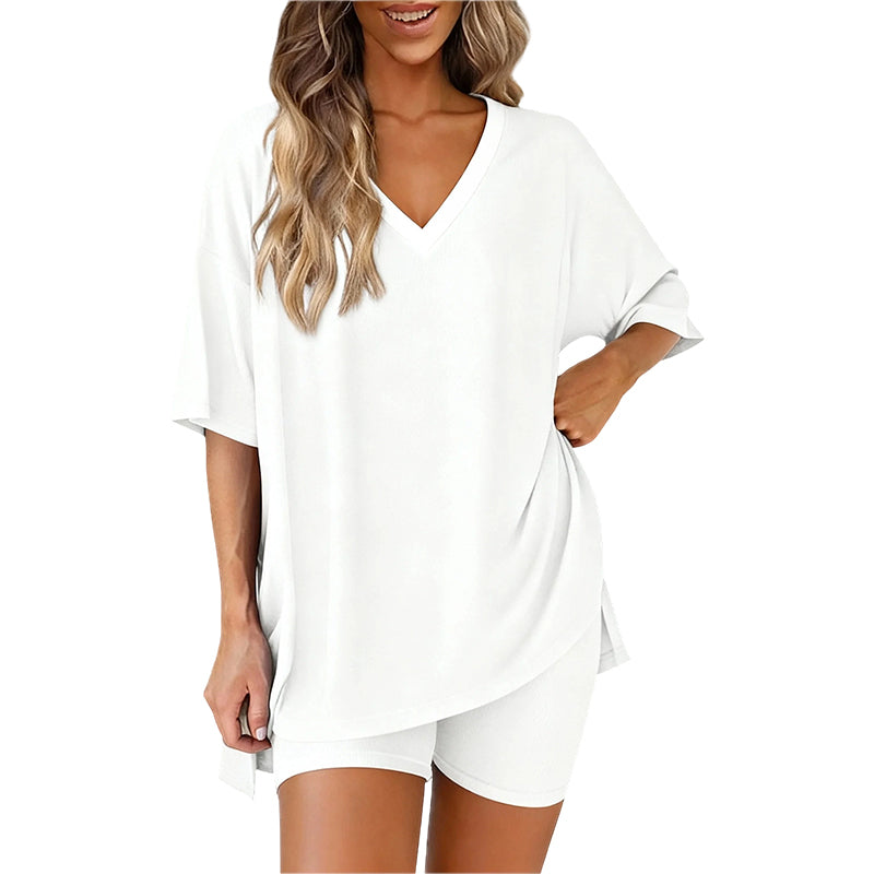 👚 50% RABATT ! ✨ Damen Lounge-Set mit V-Ausschnitt – Lockere Passform, Knitterfrei & Seidig Weich 🛋️