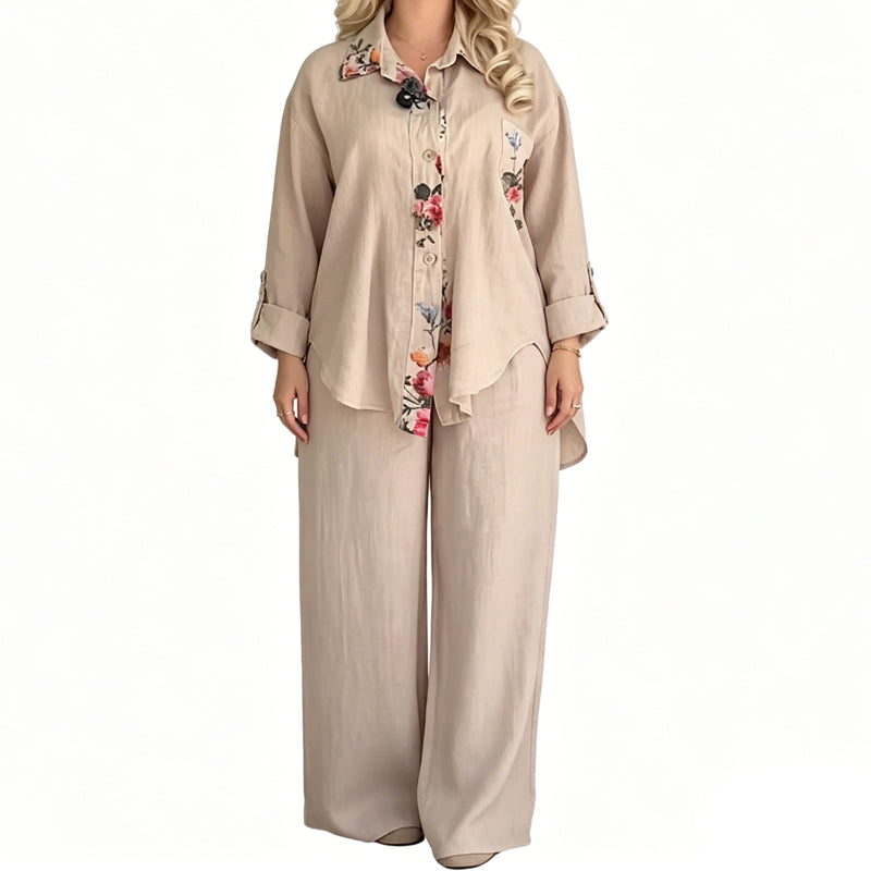 Set aus einem locker sitzenden Damenhemd und einer Hose mit weitem Bein
