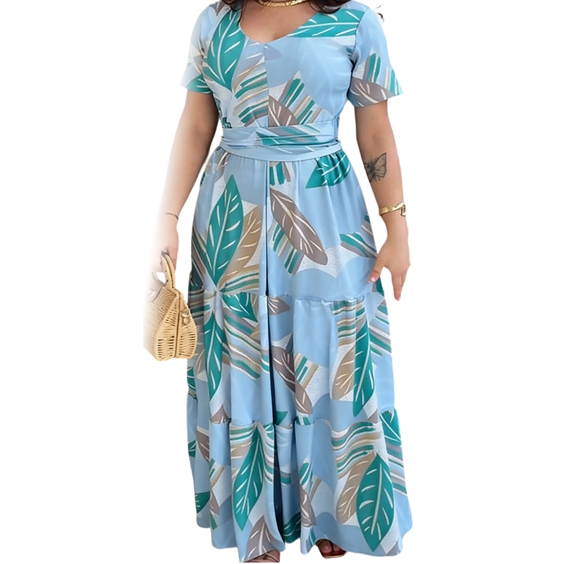 Gluschwein - Fließendes Maxikleid für Damen mit Blattmuster