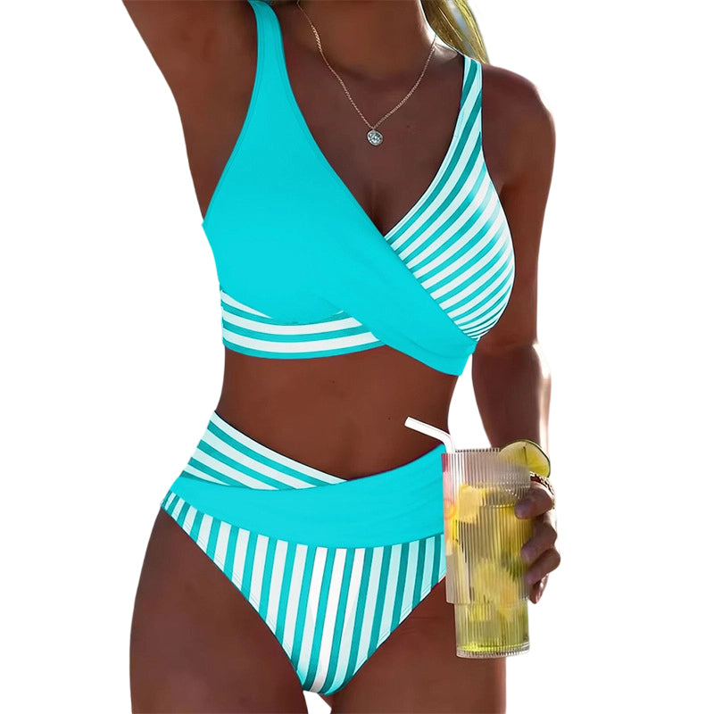🔥🔥 2026 NEU 🥳💞 50K+ VERKAUFT! ⚡👙Zweiteiliger Bikini-Badeanzug mit Farbblock- und Streifenmuster🌊☀️💃