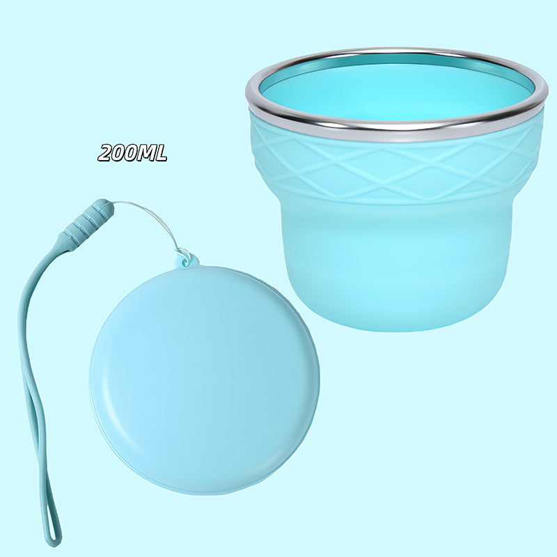 Collapsible Silicone Travel Cup with Lid & Lanyard