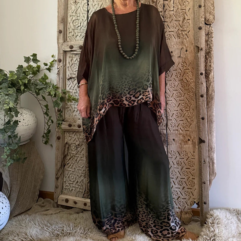 Lässiges Tunika-Set für Damen mit Leopardenmuster