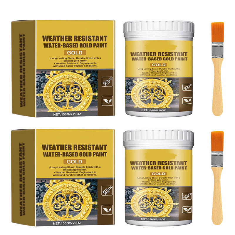 🎨🏡Goldblatt-Effekt-Farbset – Wasserbasierte, witterungsbeständige Metallic-Goldfarbe mit Pinsel, ideal für Möbel, Dekoration und DIY-Projekte im Außenbereich