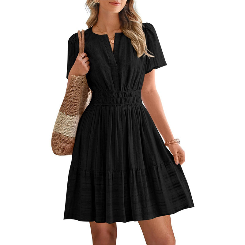 👗 NUR FÜR BEGRENZTE ZEIT: 51 % RABATT! ✨ Kurzärmeliges, gestuftes Minikleid für Damen – luftig, verspielt, perfekt für den Sommer 🌞