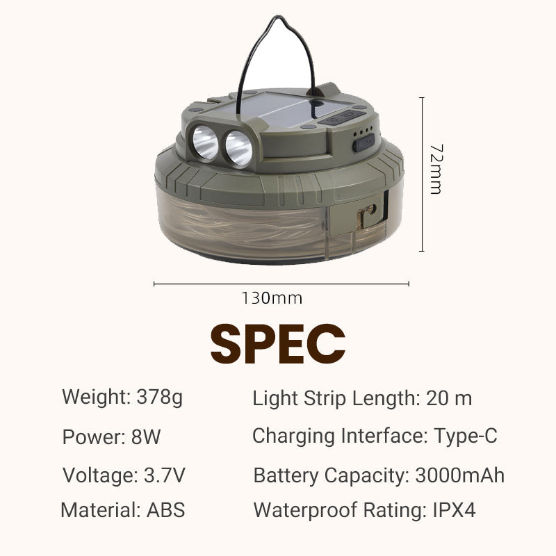 Solar Camping Light with 20m Light Strip