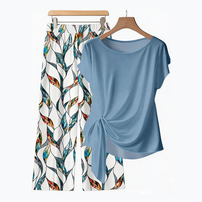 Gluschwein - Women's Side-Tie Top & Patterned Pants Set