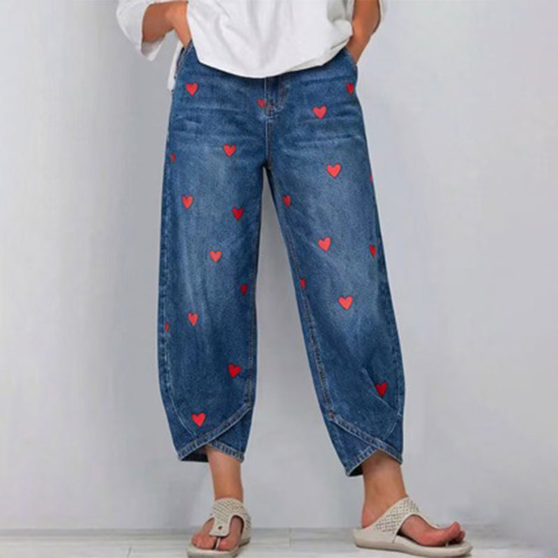 ✨ Lässige Damen-Jeans mit Herzmotiv, weiter Schnitt💖 Modische Damenjeans mit Herzprint