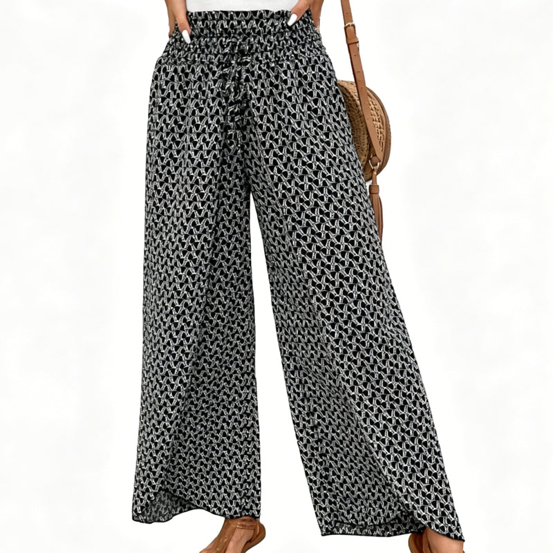 Women's Smocked Waist Wide-Leg Pants with Slit