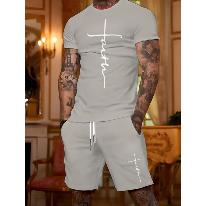 ⏰ 50 % RABATT – Nur für kurze Zeit ✨Herren Faith T-Shirt & Shorts Set ✝️ Lässiges 2-teiliges Freizeit Outfit