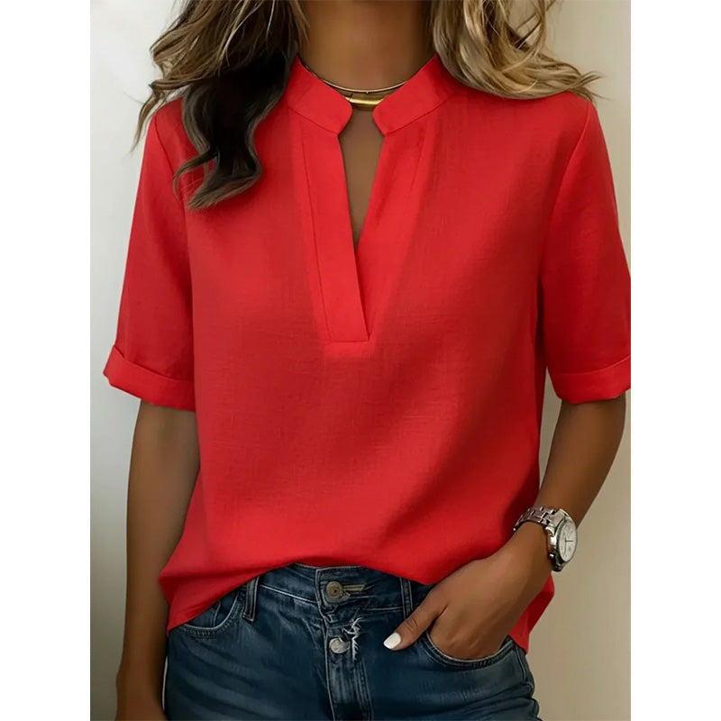 Women's Summer V-Neck Short Sleeve Blouse