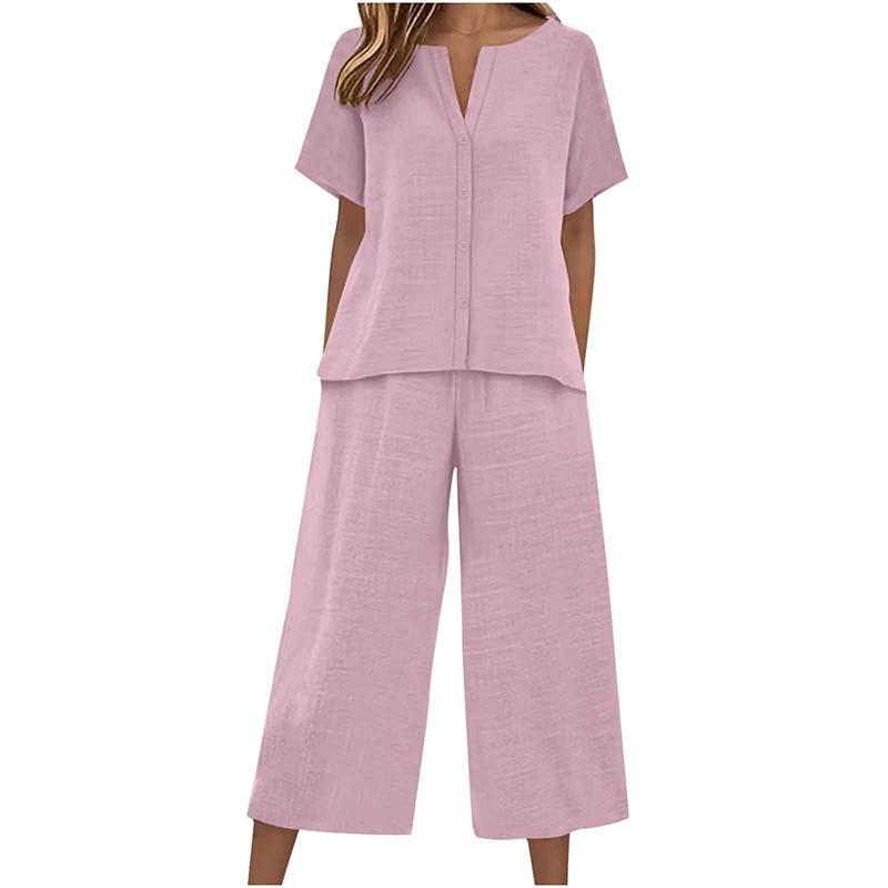 Set aus kurzärmeligem Oberteil und Hose mit weitem Bein für Damen