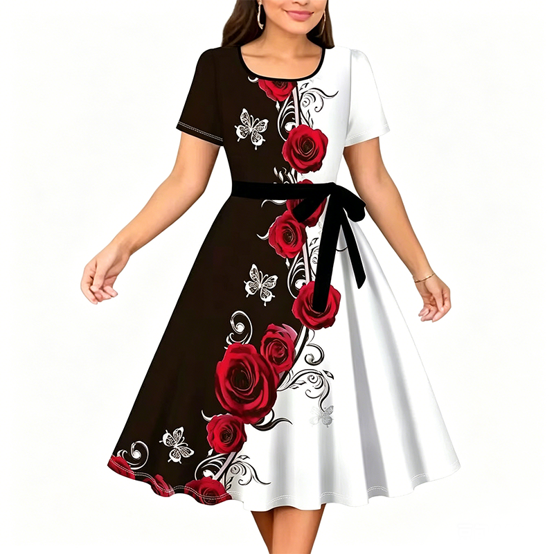 🔥 A-Linien-Kleid für Damen mit Blumenmuster